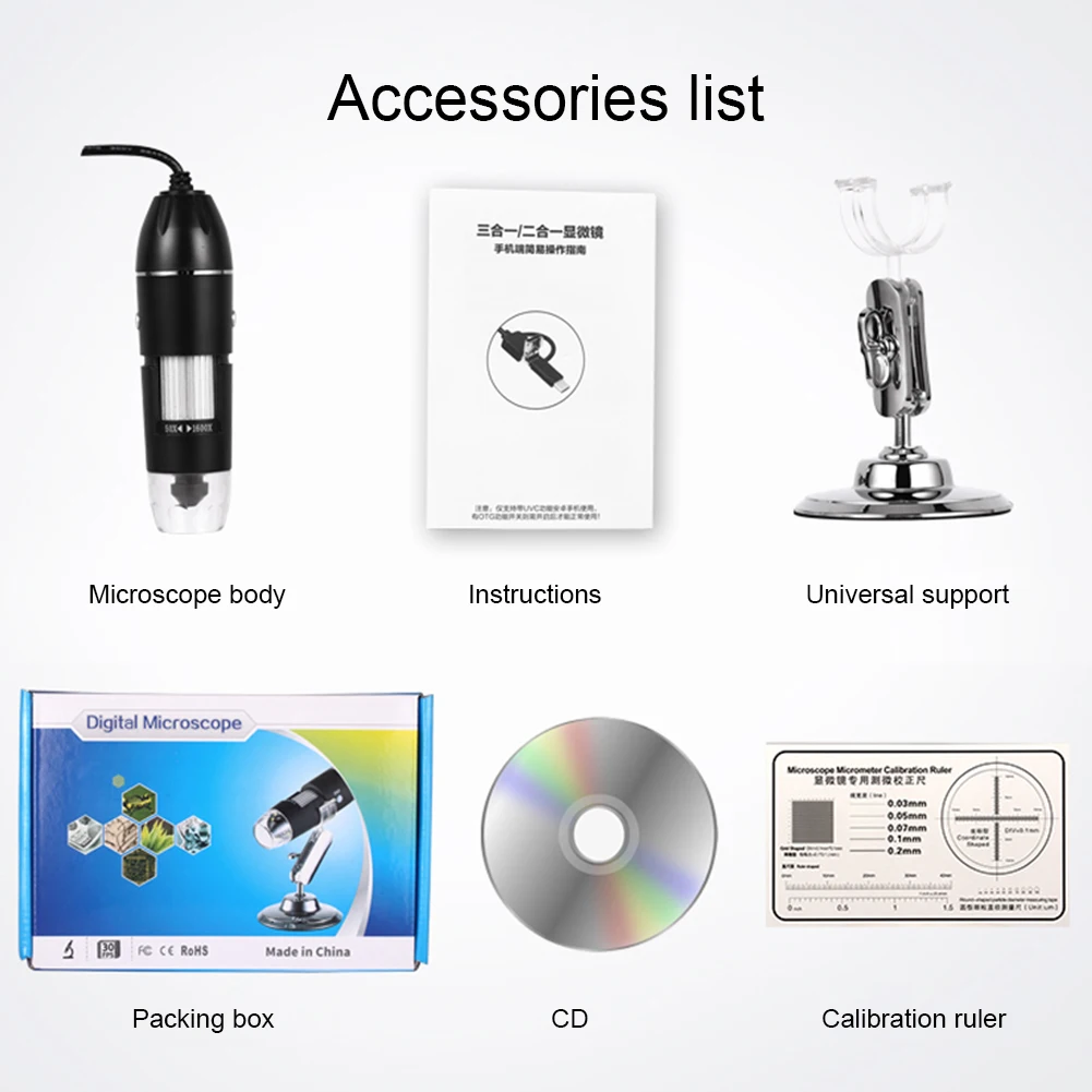 Цифровой микроскоп камера 3 в 1 Тип C USB портативный электрон 500X/1000X/1600X для пайки
