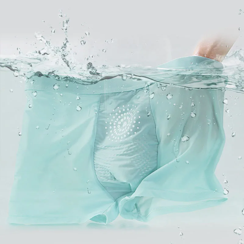 Men's Ice Silk Panties Seamless Boxer Shorts Graphene Antibacterial Magnetic Underwear for Men Size Large Breathable 3PC