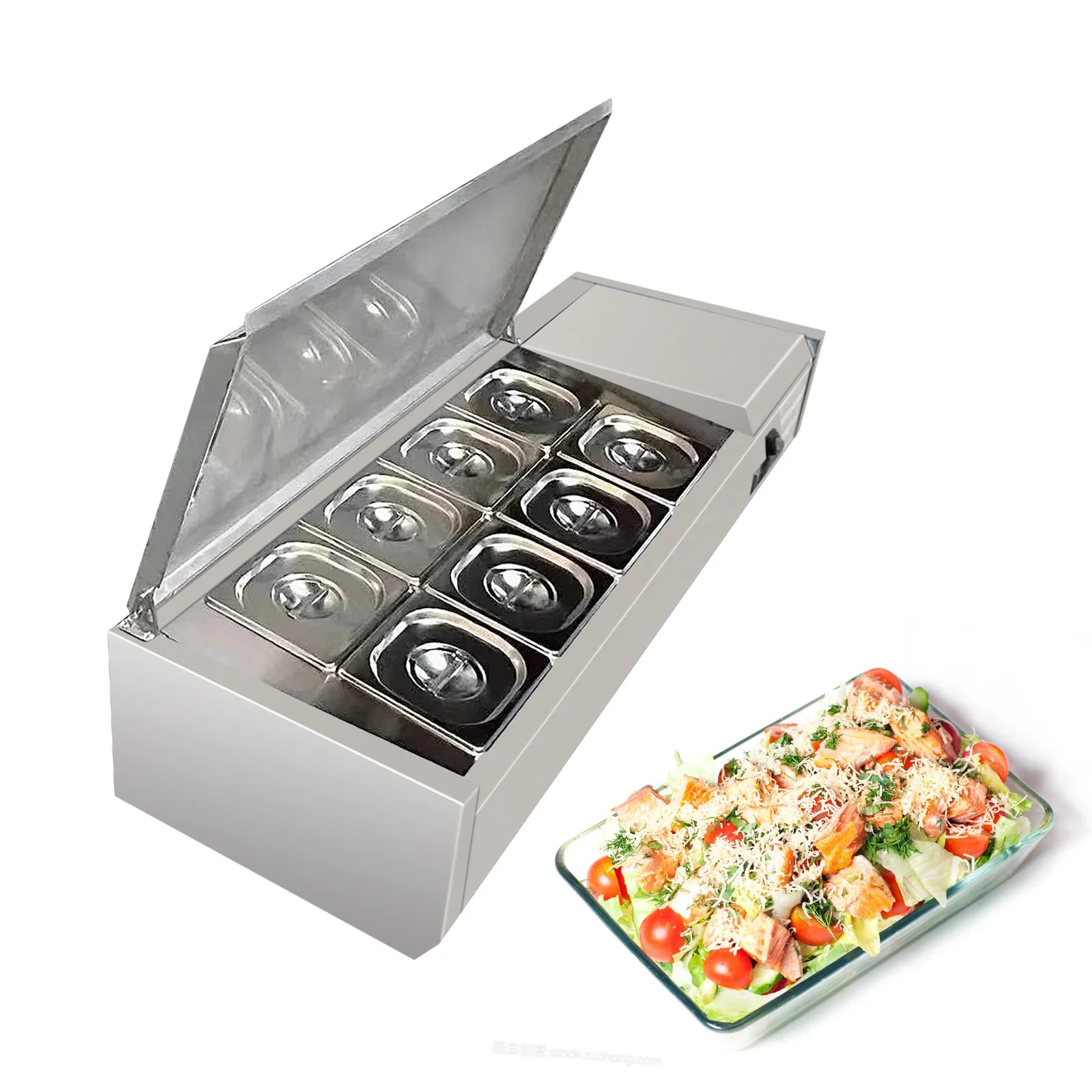 Mvckyi USA DDP 47'' Countertop Refrigerated Sandwich Stainelss Steel Bar Refrigerator Prep Salad Condiment Prep Table Station