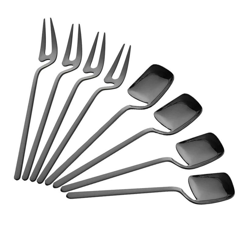 

Tea Dessert Fork Spoon Set Stainless Steel Hanging Cup Long Handle Mini Fruit Appetizer Forks And Dessert Spoons Set