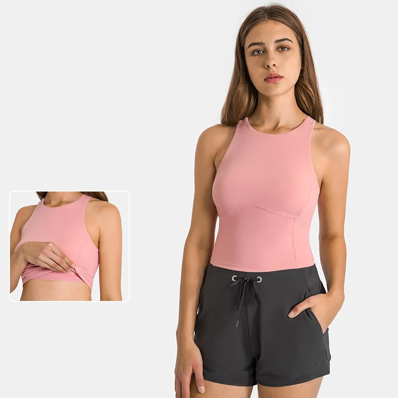 Lulu Woman Naked Tank Top Gym Yoga Fitness Crop Top Sports Bra Workout Vest Brasier Female Modeling Strap Backless Sports Bra