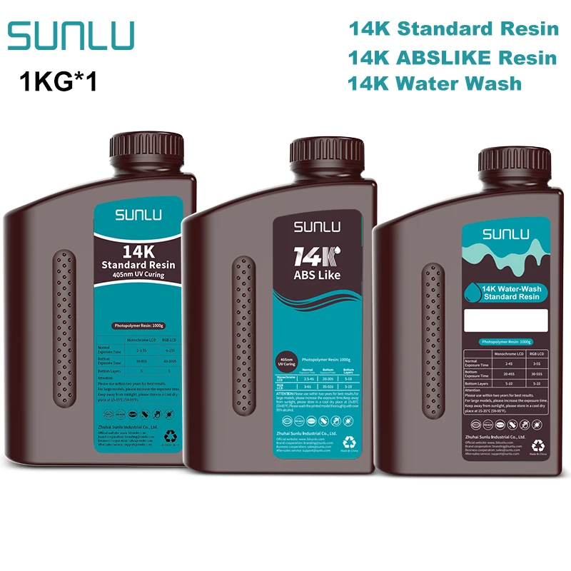 SUNLU 14K Standard/LIKE ABS/Water-Wash Смола 405 нм 1 кг для ЖК-дисплея 3D-принтера Материал быстрого