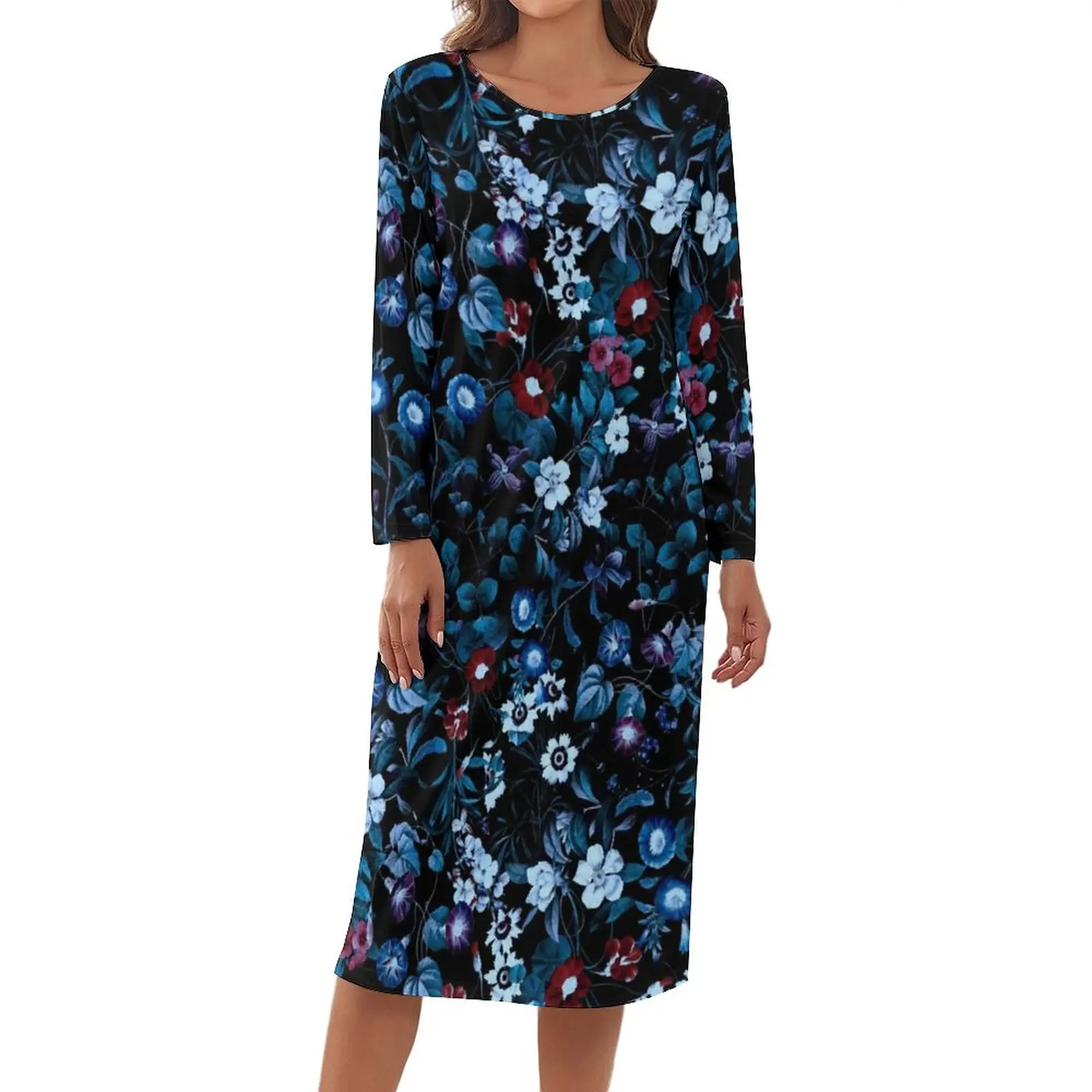 

Tropical Floral Pajamas Night Garden Retro Print Night Dresses Womens Long Sleeve Trendy Sleepwear Hot Autumn Print Pajama