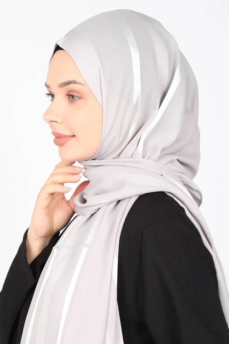 

Miray Thick Striped Flush Chiffon Shawl Gray