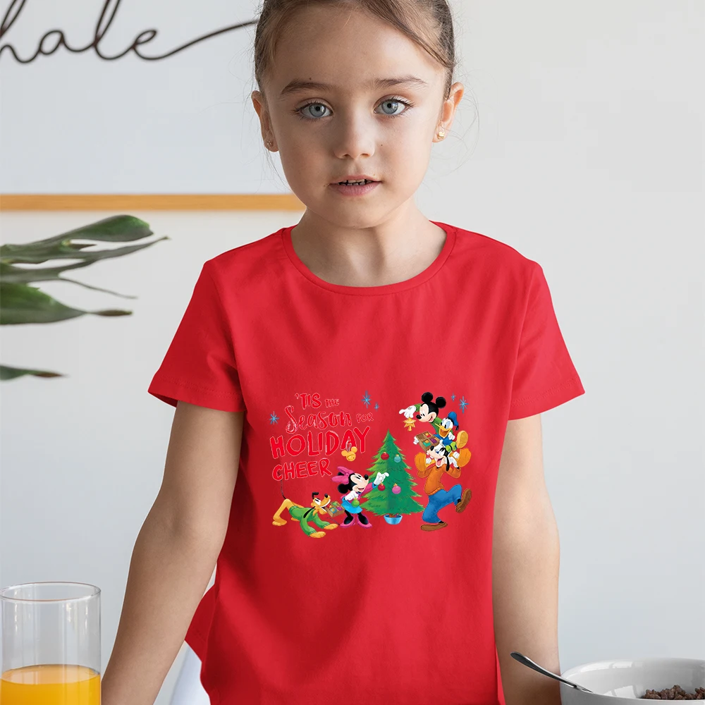 

Disney Christmas Mickey Minnie Print Kids T-Shirt Hot Sell Popular 3-12 Years Boy Girls Clothes Comfy Unisex Holly Jolly Graphi