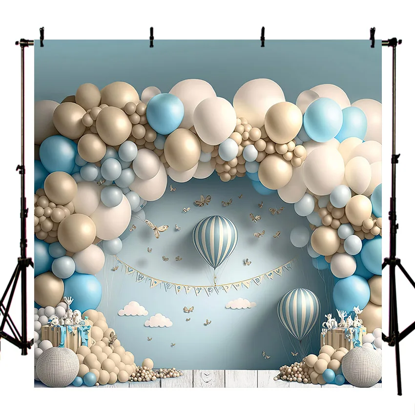 

Фон для фотосъемки Mehofond с изображением арки воздушного шара синего неба детского дня рождения торта разбитого портрета декор для фотостудии