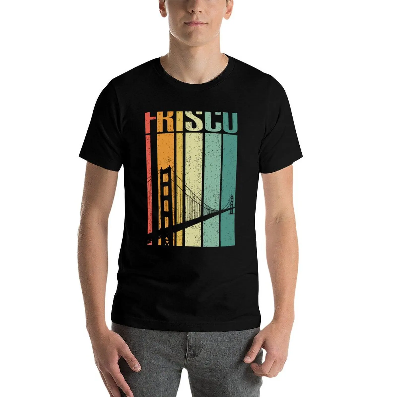Фото Винтажная футболка San Francisco Bay Bridge Retro Frisco, мужская футболка с графическим рисунком, винтажная мужская футболка, летняя футболка №3