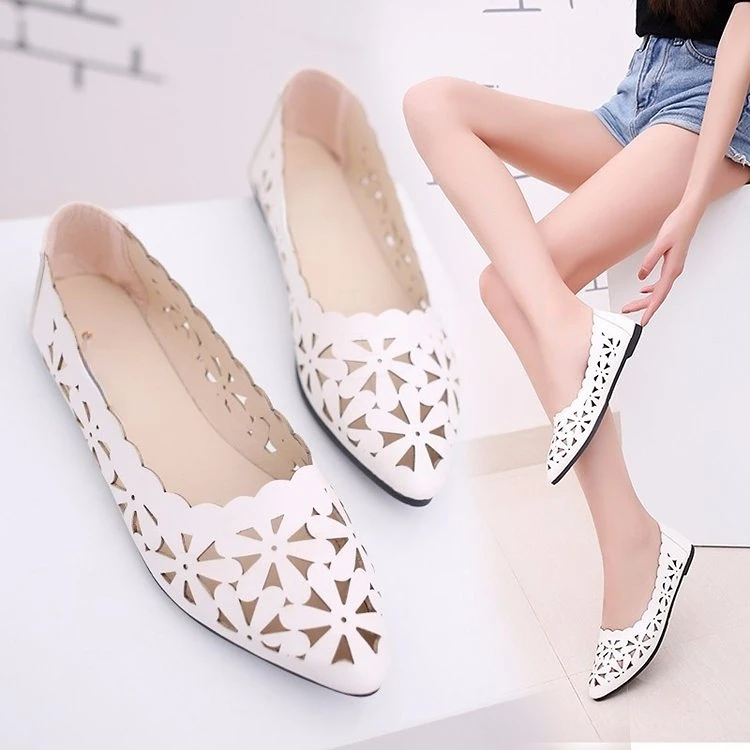 

Women Hollow Flats Sandals Soft Ballet Shoes Female Fashion Casual PU Flats Breathable Comfort Ladies Shoes