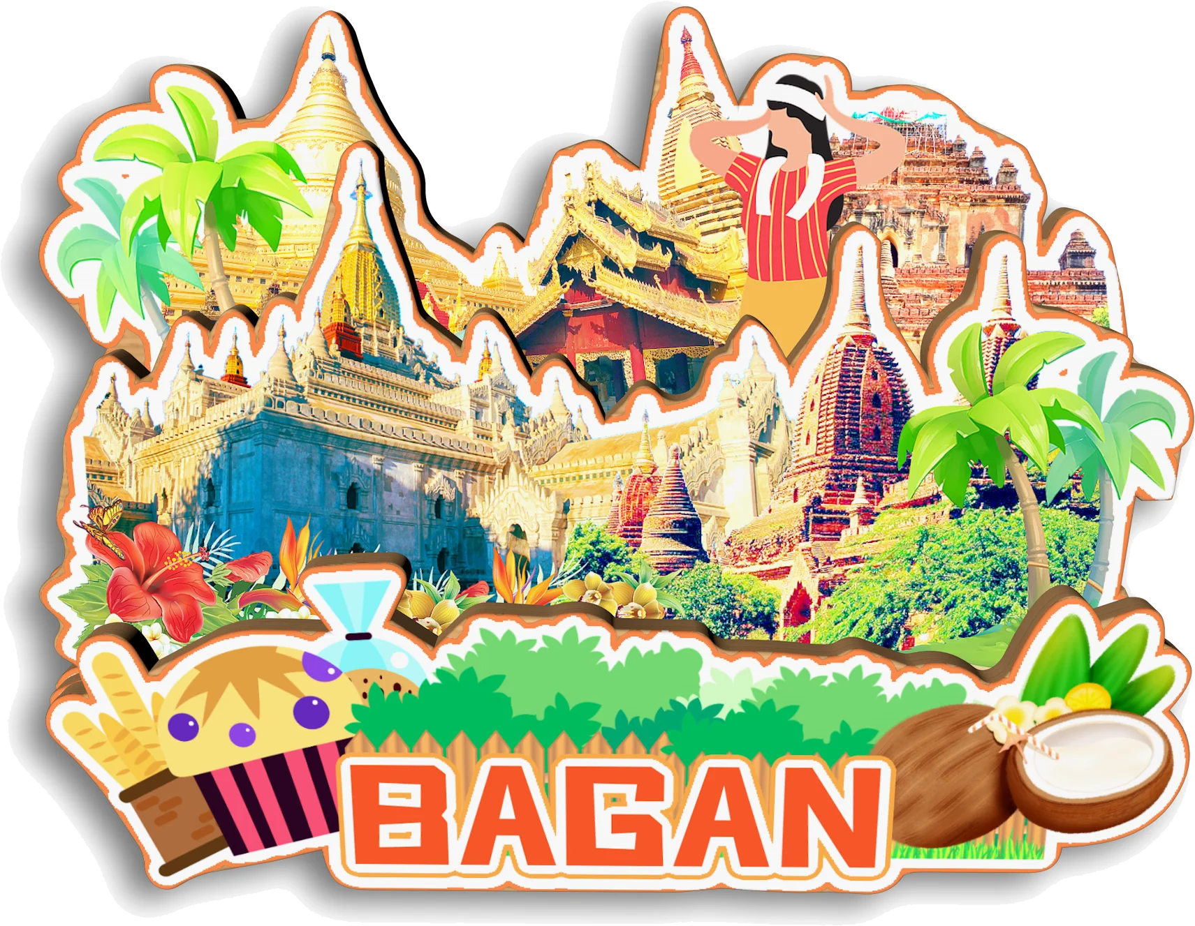 Фото Bagan Yangon Mandalay Nyaungshwe Inle Lake Ngapali Mrauk U Bago Ngwe Saung Myanmar Магнит на холодильник Путешествия Сувенир Подарок №2