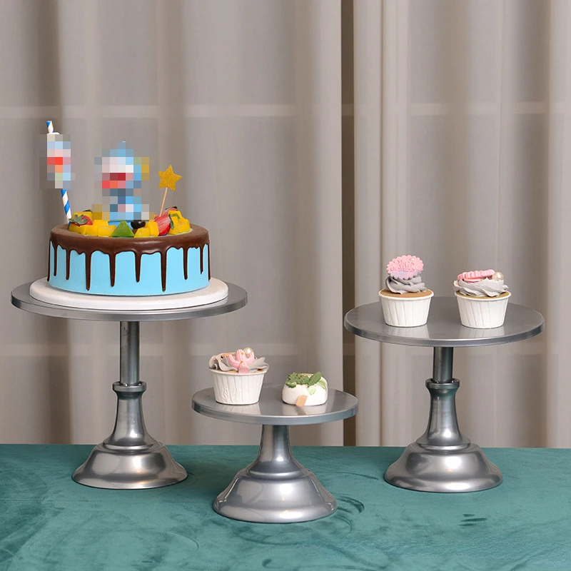 

Round Pedestal Dessert Holder New Silver Cake Display Rack Tray for Birthday