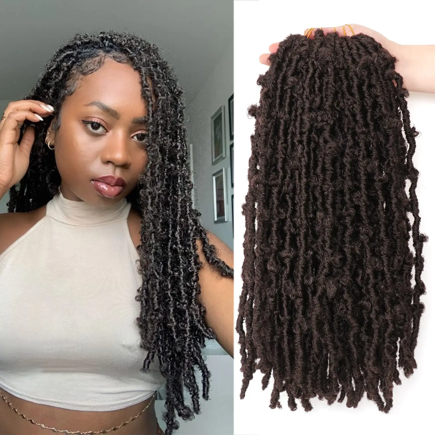 

Butterfly Locs Crochet Hair 24 Inch 6 Packs Pre Looped Distressed Crochet Braids Most Natural Hair Extension for Black Women