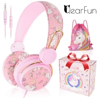 cute unicorn kids headphones with mic girls boys stereo music helmet children wired earphones for pc phone laptop kids gift set
