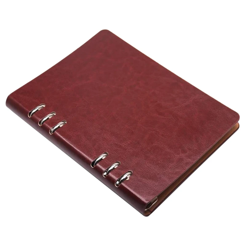

A5 Notebook 6 Holes PU Leather Cover Notebook Loose Pocket Leather Refillable Notebook Binder Rings Journal