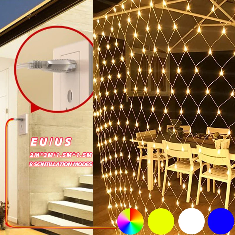 

Соединяемая светодиодная Рождественская гирлянда с сеткой, водонепроницаемый шнурок с низким напряжением, для украшения дома, сада, свадьб...