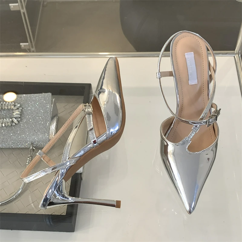 Eilyken/модные серебристые женские туфли-лодочки на высоком тонком каблуке