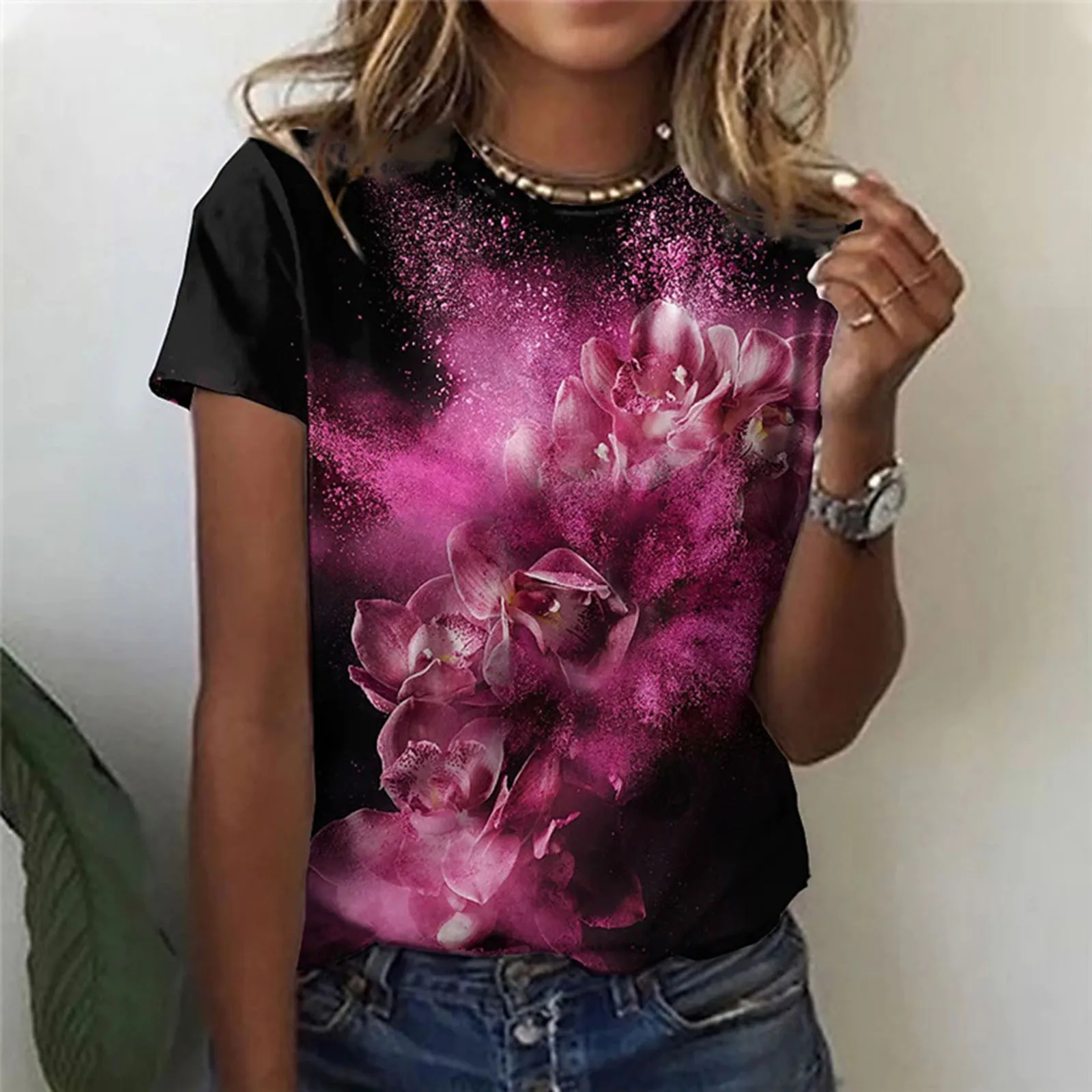 

Retro Graphic T-shirt Women Summer Fashion Casual Floral Printed Short Sleeve O Neck T Shirt Street Pullover Tops