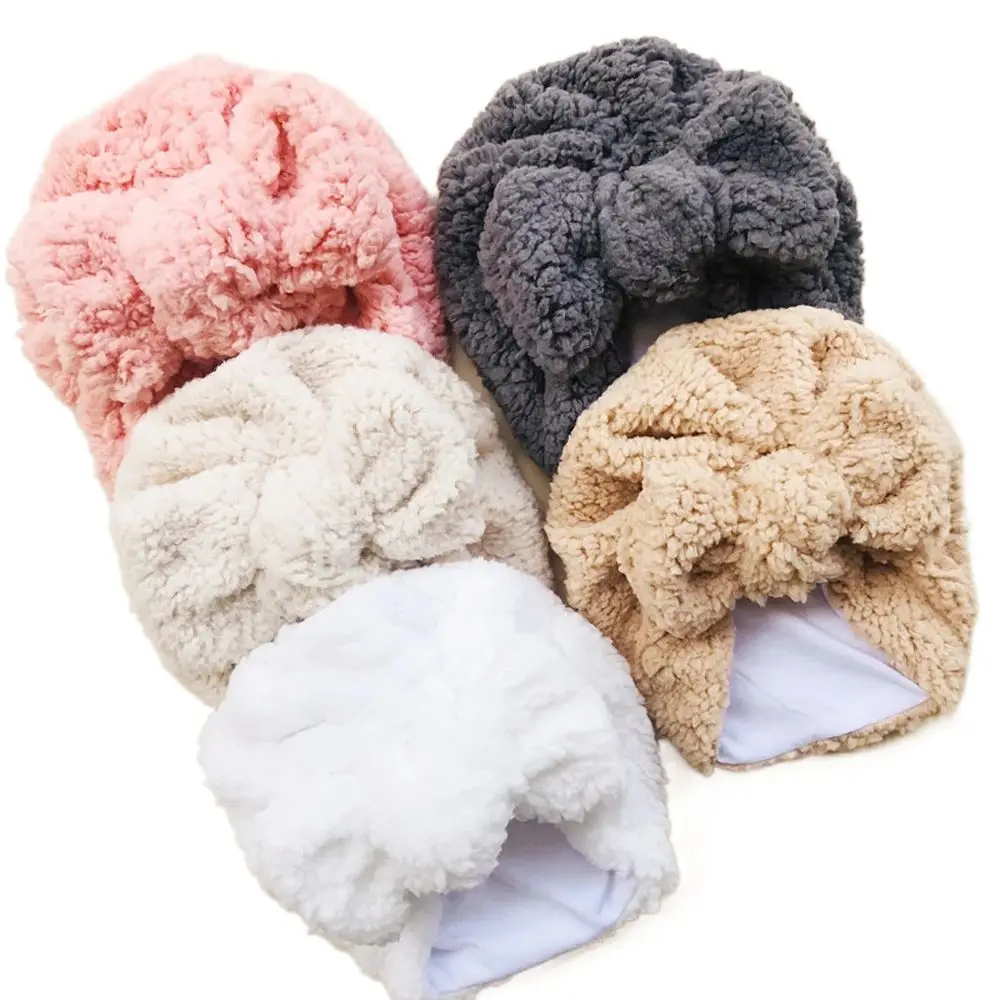 

Lamb Wool Hat Infant Cap Headwear Knot Turban Thick Ear Warmer Baby Bonnet Hat Newborn Beanie Cap Infant Indian Hat