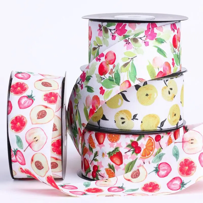 Ful Sweet Fruit Printed Cloth Belt Diy Bow Hair Accessories Flower Shop Flower Packaging Straw Hat Decoration