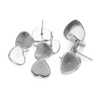 50pcslot 1012mm stainless steel heart shaped earrings cabochon base setting fit glass cabochon diy blank bezel trays