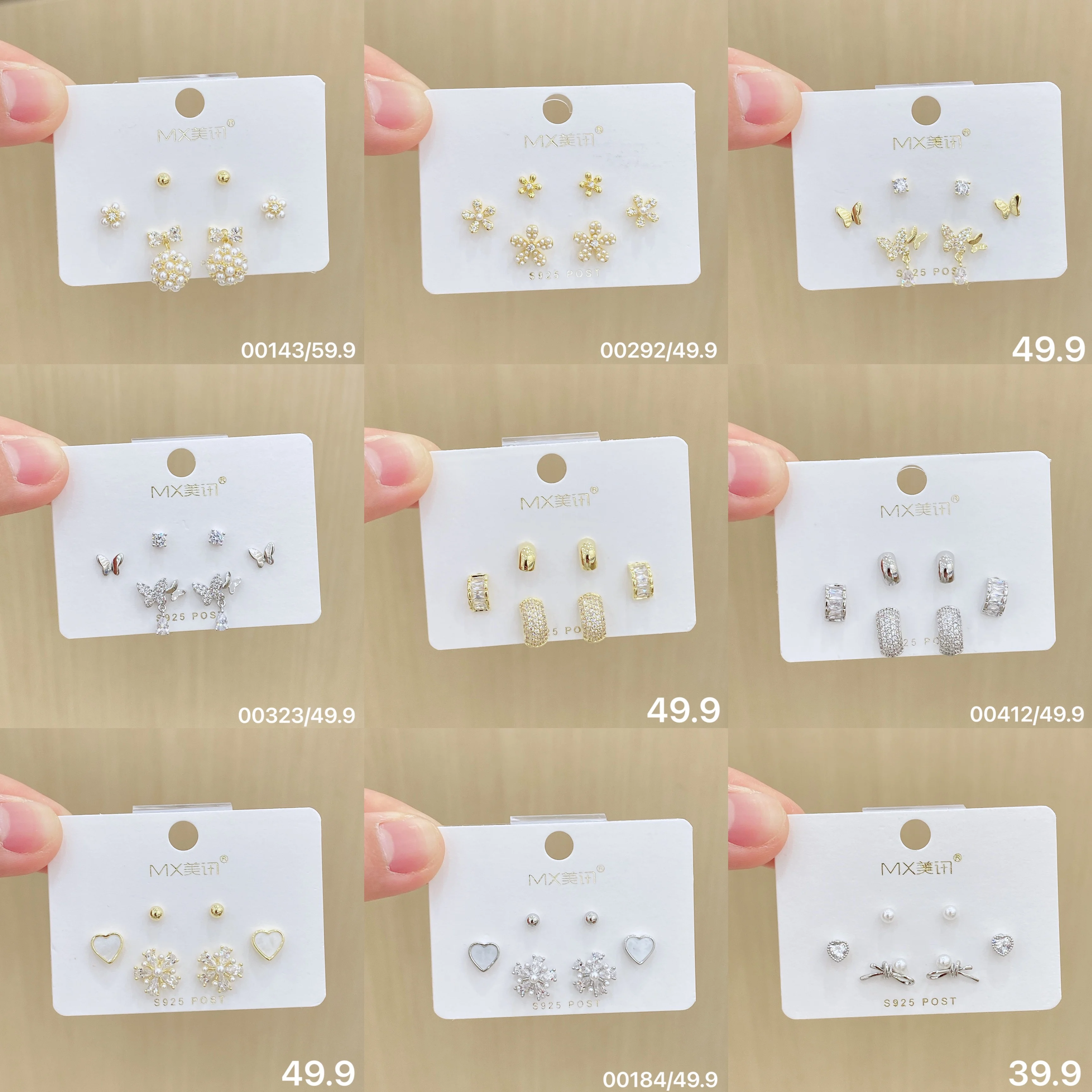 Meixun Earrings Jewelry S925 Silver Needle Temperament Fashion Exquisite Small Three Pairs of
