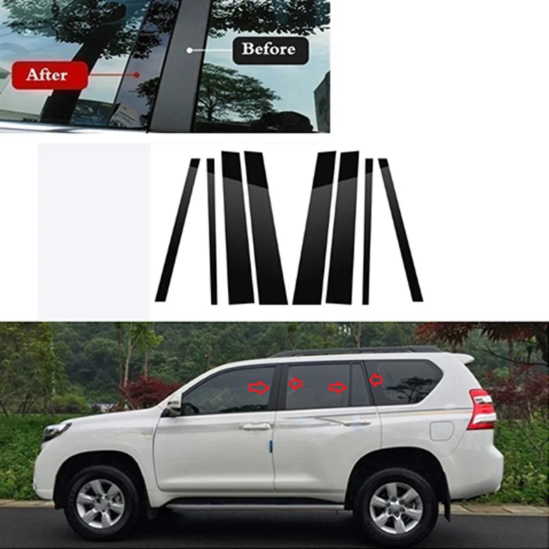 

8 шт. автомобильные стойки для Lexus GX460 J150 2010-2020 2021 2022 2023 глянцевые черные накладки на окно двери, наклейки, автостайлинг