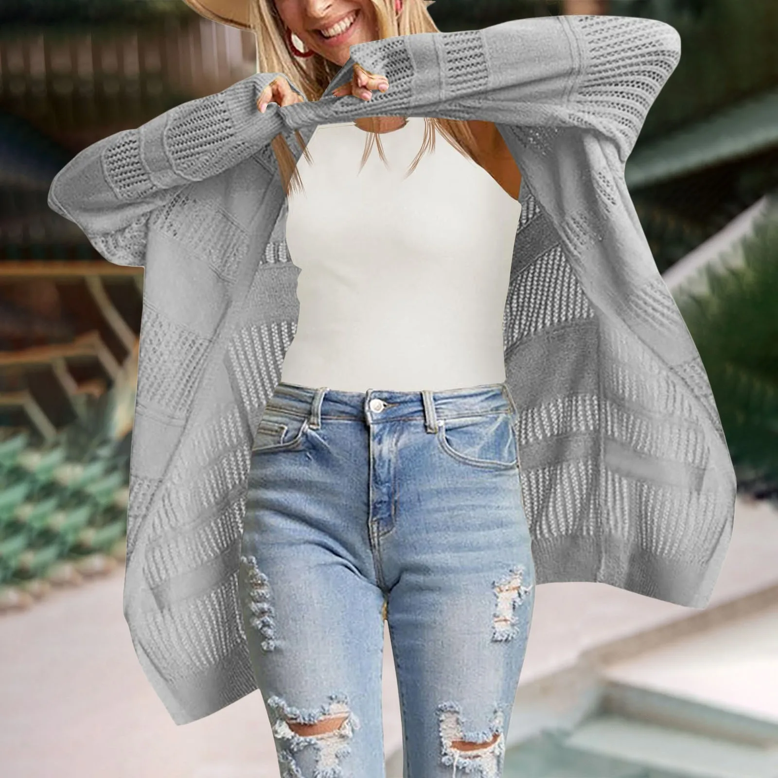 Женские летние легкие кардиганы вязаный свободный свитер в стиле бохо с открытой