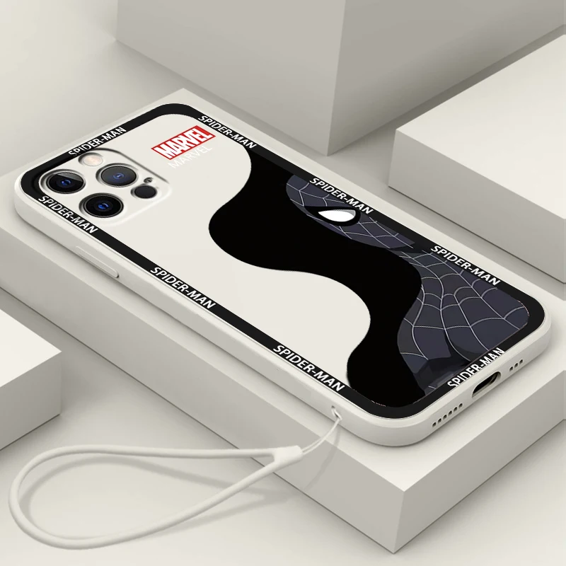

Marvel Spiderman Superhero Liquid Rope Phone Case For Apple IPhone 14 13 12 Mini 11 Pro XS MAX XR X 8 7 Plus SE Soft Cover