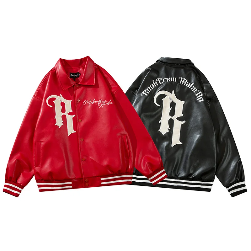 

2023 New Cowboy Leather Jacket Men's Streetwear Motorcycle PU Coat Casual Style Single Breasted Fashion Baseball Uniform Clothes