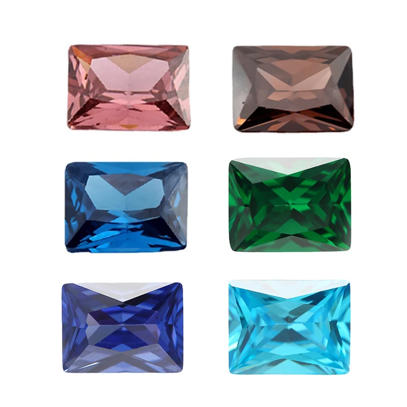 Size 2x4mm-10x12mm 5A Rectangle Cut Cubic Zirconia Stone Loose CZ Stones Sea Blue Green Coffee Rhodolite Tanzanite Color