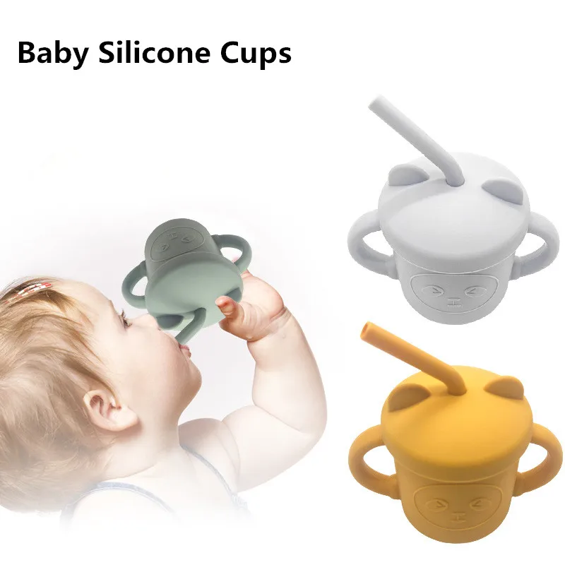 

Детские Силиконовые чашки, детская чашка для обучения питьевой воды, чашка для еды, Детская Нескользящая чашка с ручкой для подачи воды, без БФА