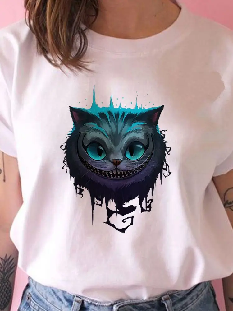 Футболка Disney Summer Women New Products Alice in Wonderland Cheshire Cat Tshirt Модная креативная Harajuku