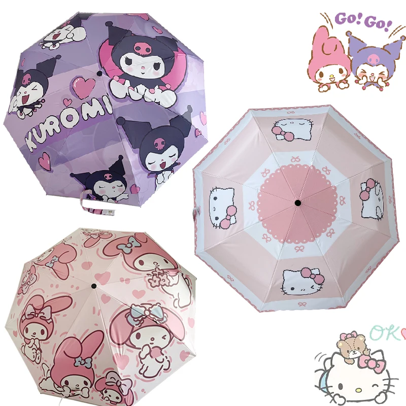

Sanrio Kuromi Hello Kitty My Melody Umbrella Summer Sun Protection and Rainproof Vinyl Sun Umbrella Automatic Sunny Umbrella