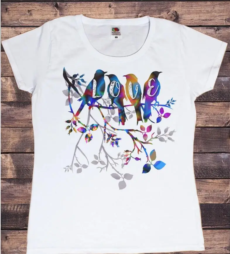 

Rainbow Love Bird Tree Print Tshirt Women'S Clothing Yoga Meditation Breathe T Shirt Femme White Casual T-Shirt Female Tops