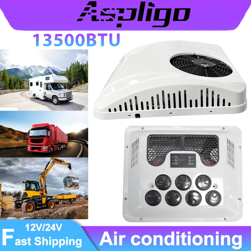 Фото Aspligo 13500BTU RV Roof Кондиционер 12 В 24 В Электрический парковочный кондиционер для грузовика Camper Van Caravans Motorhome №1