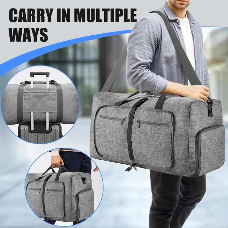 Travel Duffel Bag for Men, 65L Foldable Duffle Bags with Shoes Compartment, Overnight Bag for Men Women Waterproof & Tear Resist