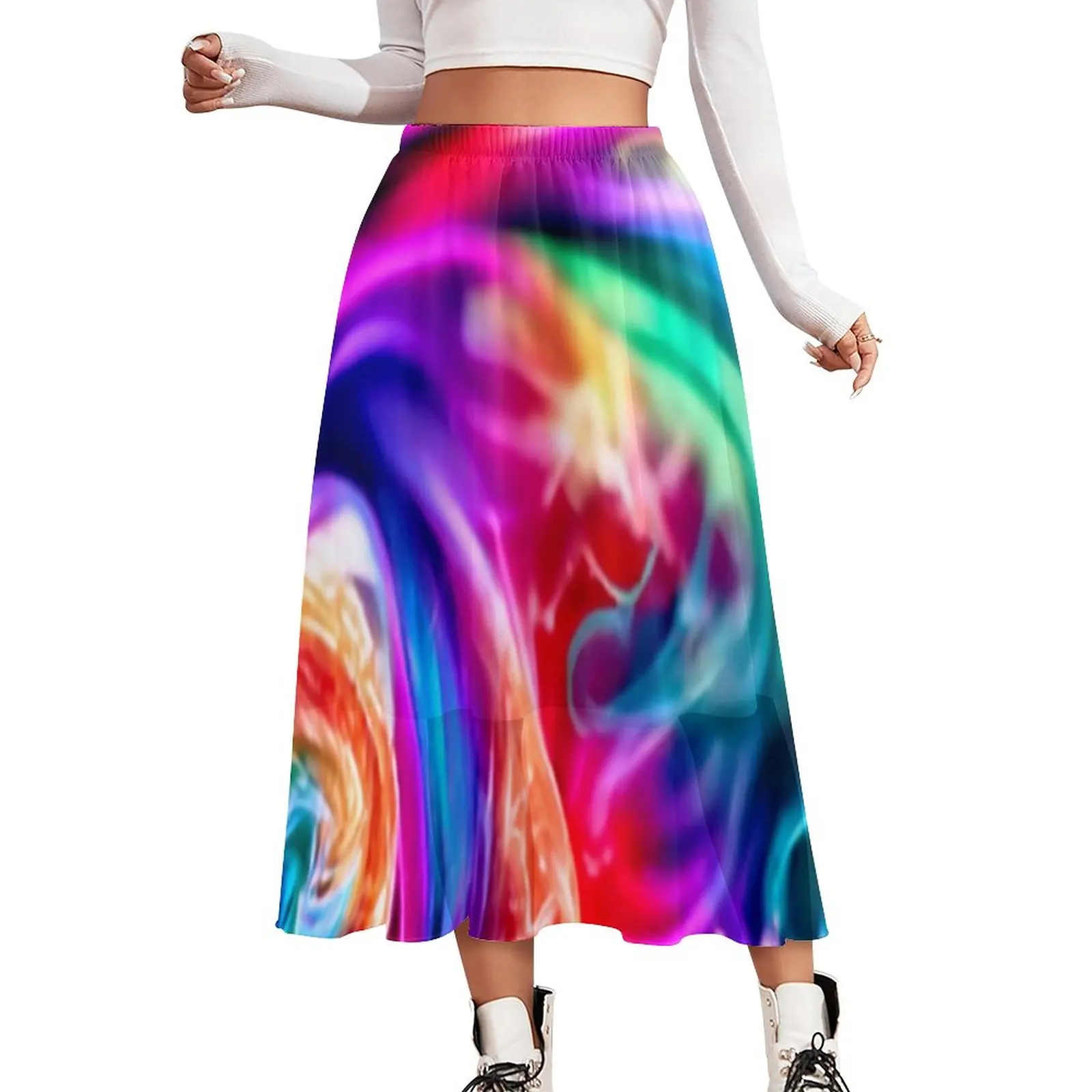 

Color Tie Dye Skirt Abstract Art Print Modern Boho Skirts Spring Street Style High Waist Chiffon Pattern Big Size Casual Skirt