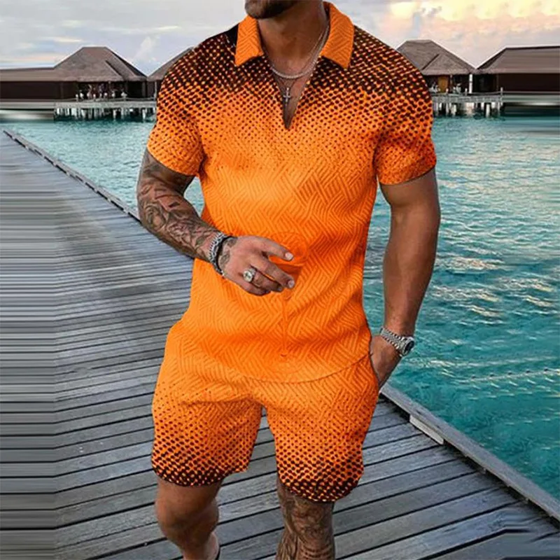 Men's Luxury Oversized 3d Letter-printed Short-sleeved Suit T-shirt+shorts 2-piece Oversized Hawaiian Summer Men's Street Wear
