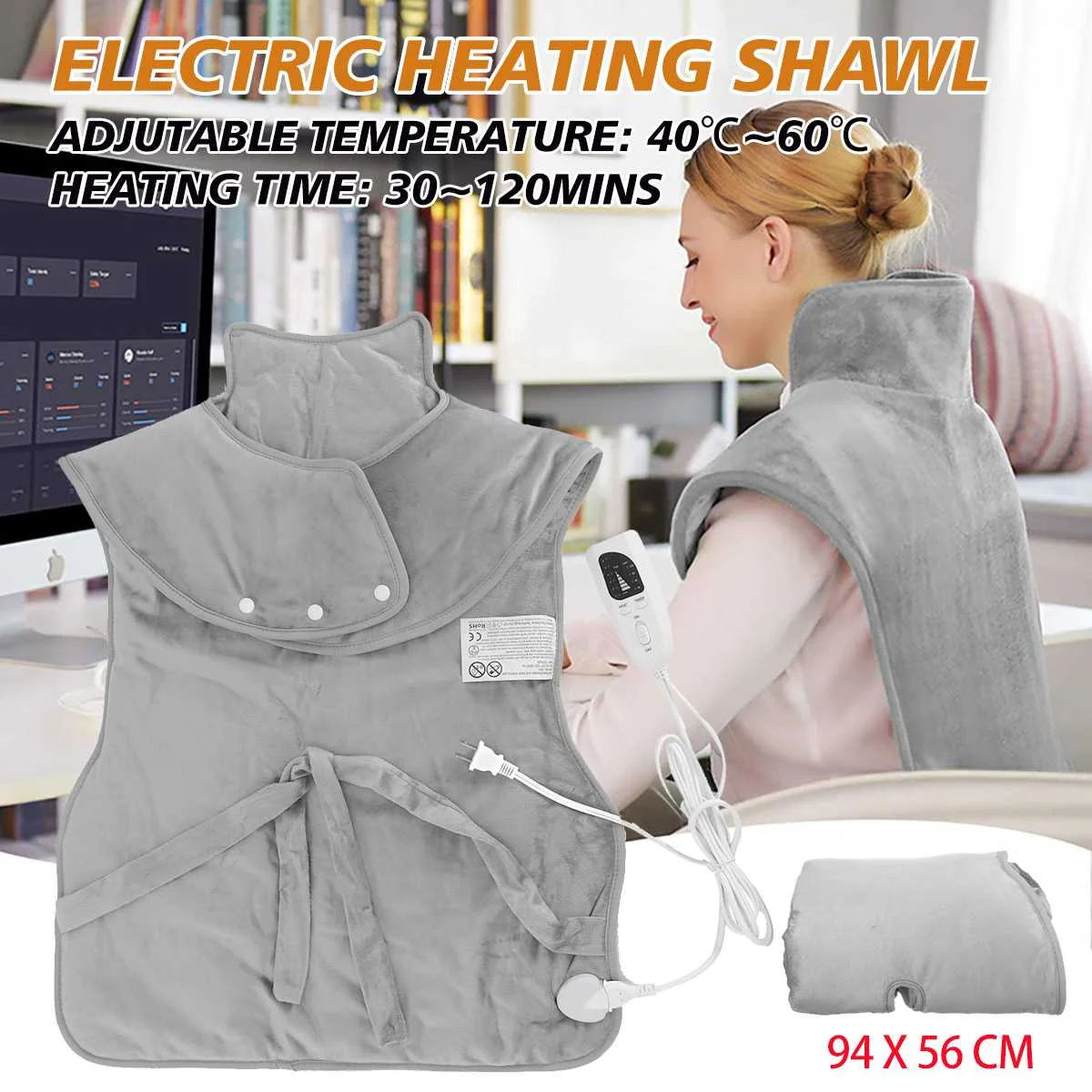 

Electric Blanket Heating Shawl Thermal Heating Pad Warmer Temperature Adjustable Shoulder Neck Back Heated Mat Wraps Pain Relief