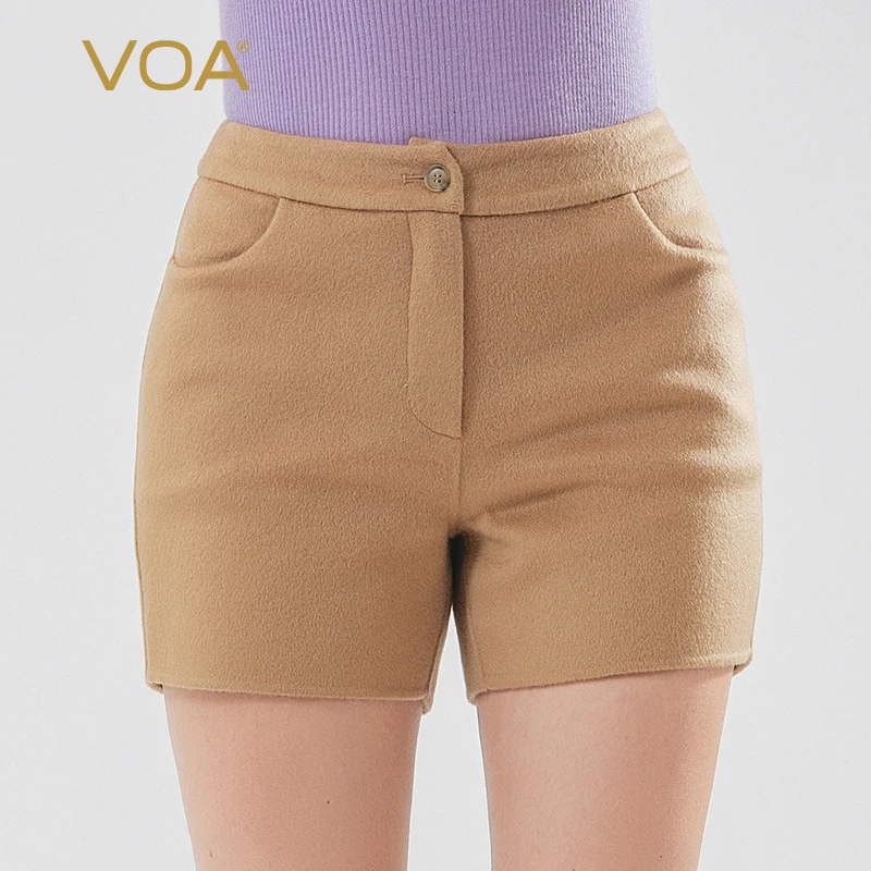 

VOA Double Sided 14.75 Micron Small Cashmere Natural Waist Oblique Insertion Pocket One Grain Buckle Cashmere Shorts SK1015