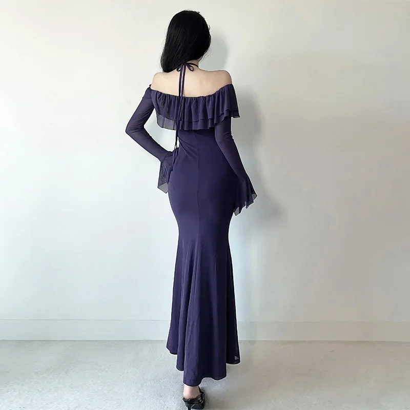 Осеннее новое стильное сексуальное пикантное платье с открытыми плечами и