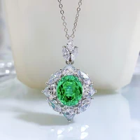 new fashion trend s925 silver inlaid 5a zircon pa green 1012mm necklace ladies personality clavicle chain retro style pendant
