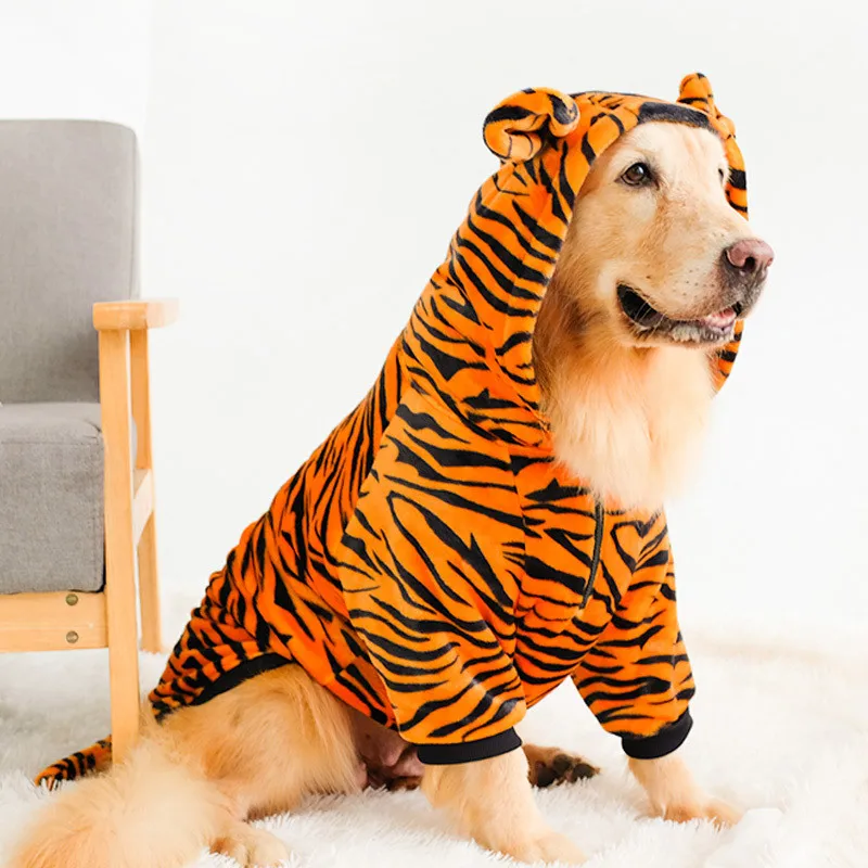 

Big Dog Clothes Golden Fur Winter Coat Medium Large Dog Funny Tiger Transformed Into A Hoodie To Prevent The Wool Hoodie Off