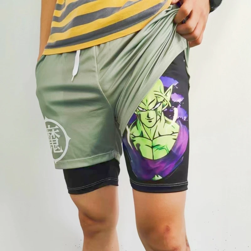 

Хит продаж, мужские двухслойные спортивные короткие брюки Dragon Ball Son Goku шорты «Аниме», мультяшная спортивная одежда, дышащие пляжные брюки для бега, подарки