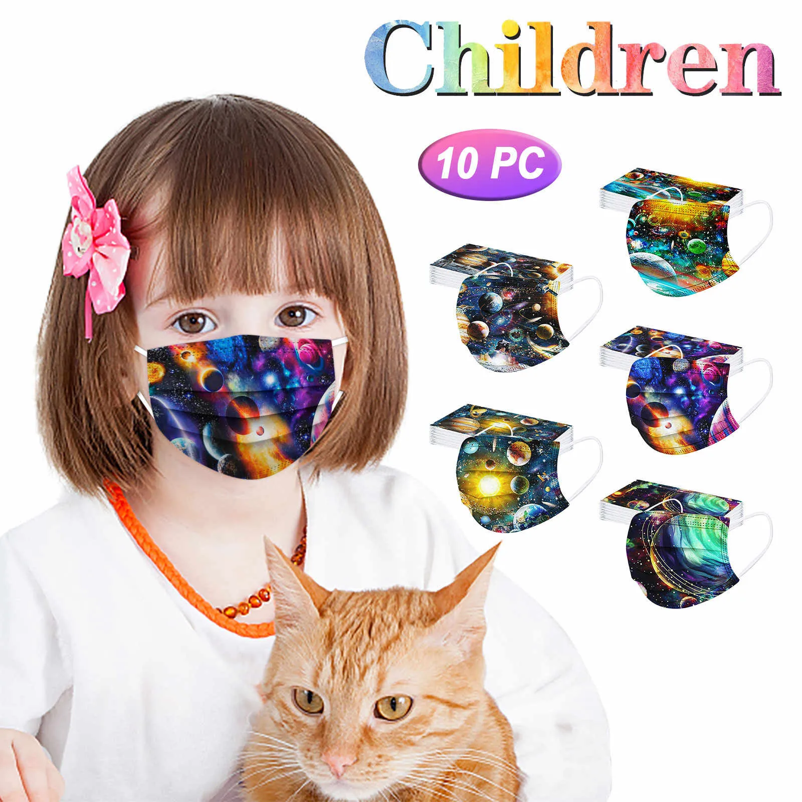 

10pc Child Kids Cartoon Face Masks For Baby Girls 4d Breathable Mouth Mask Cover Children Dinosar Masks 3-8 Years Decoration