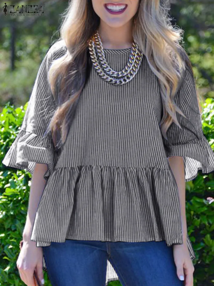 

Блузка ZANZEA Женская Повседневная свободного покроя, универсальная Модная элегантная рубашка с оборками на подоле, офисная одежда, весна 2022