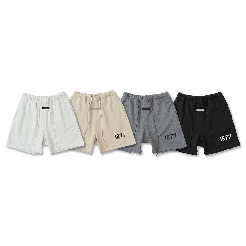 

2022 Summer High Quality 1:1 Essentials 8th Collection 1977 Flocking Letter Shorts Hip hop Streetwear Drawstring Shorts Men