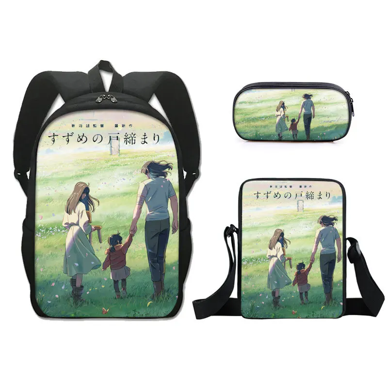 

Classic Suzume no Tojimari 3D Print 3pcs/Set pupil School Bags Laptop Daypack Backpack Inclined shoulder bag Pencil Case