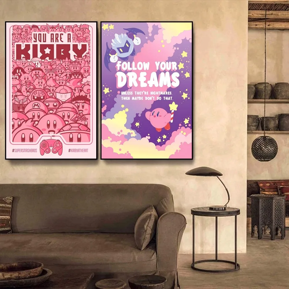 

Cartoon Cute K-Kirbies Poster Self-adhesive Art Poster Retro Kraft Paper Sticker DIY Room Bar Cafe Vintage Decorative Painting
