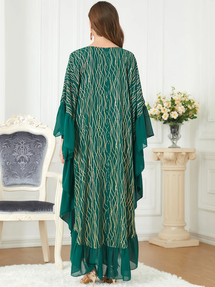 Abayas Dubai Green Chiffon Elegant Women Dress Turkey Arabic Oman Moroccan Caftan Muslim Fashion Female Clothes Vestidos