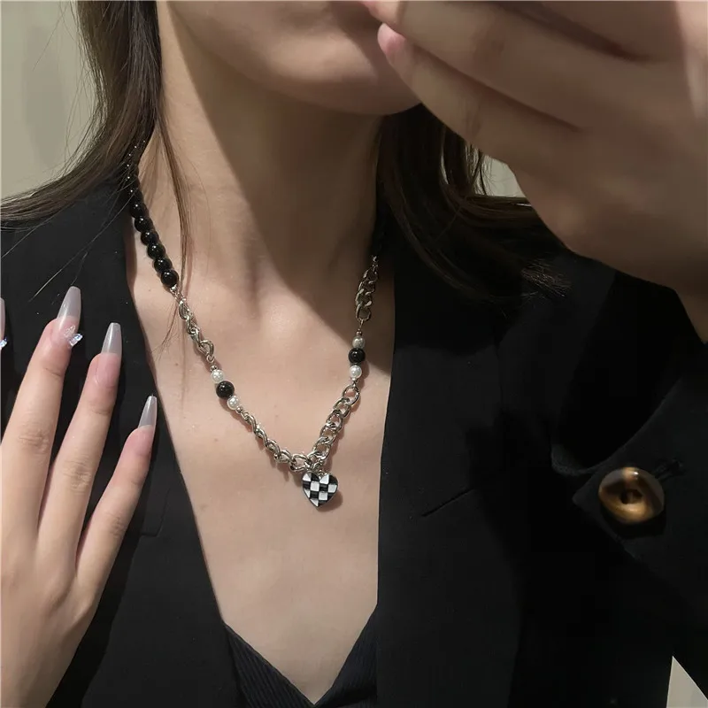 

Checkerboard Style Necklace for Women Party Jewelry Girls Birthday Gifts with gift Box Packing